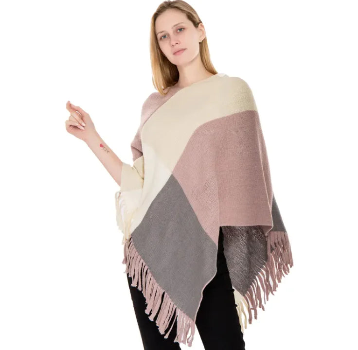 Poncho Color Block - ΓlΓ©gance Moderne et Chaleur Enveloppante