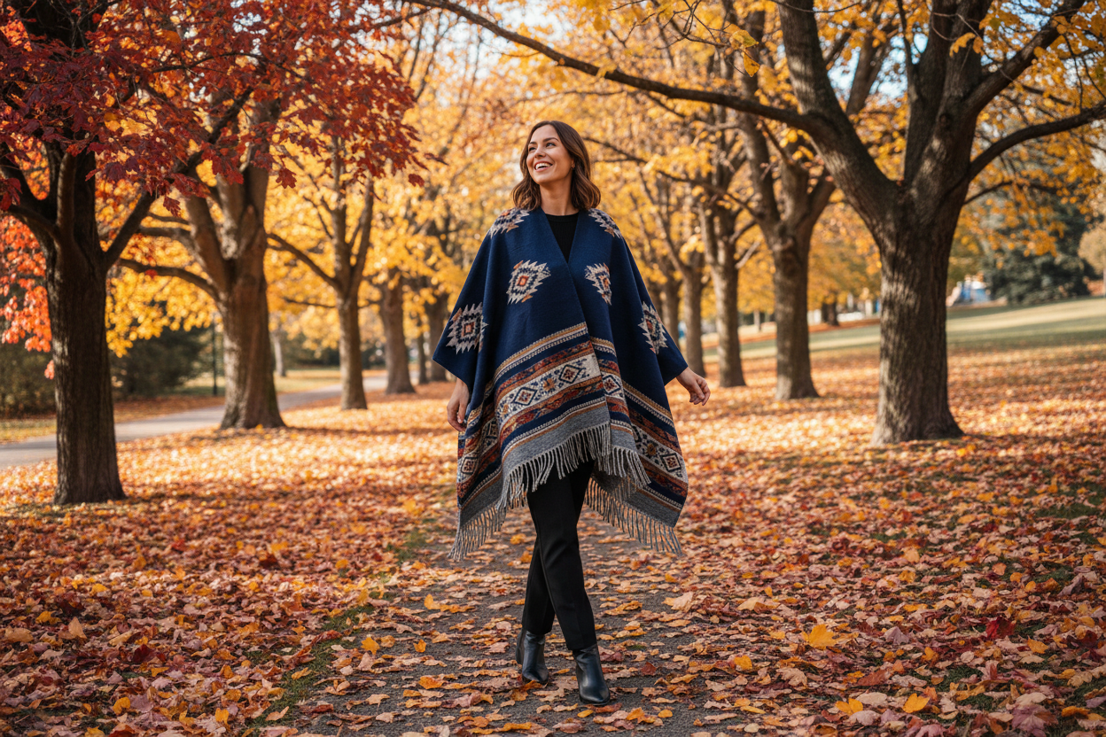 Poncho bleu marine au parc