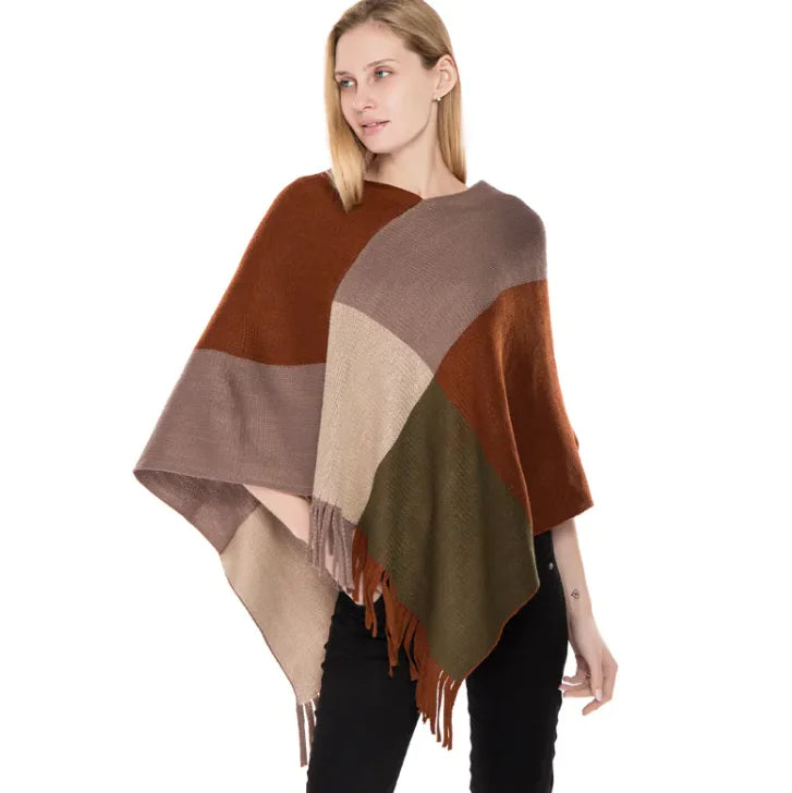 Poncho Color Block - Élégance Moderne et Chaleur Enveloppante