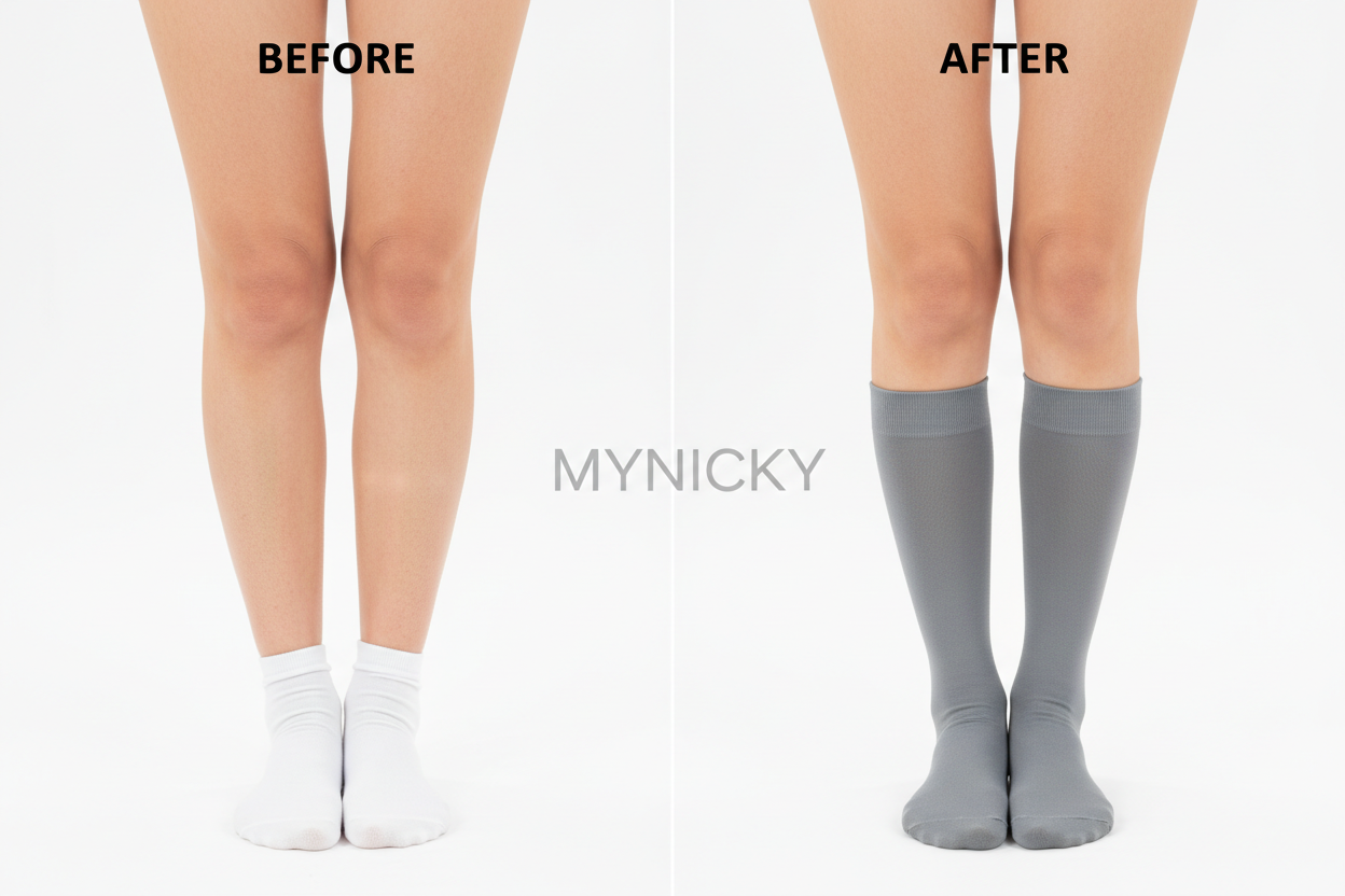 Avant/Après Chaussettes Compression MYNICKY - Version Finale Sans Séparateur