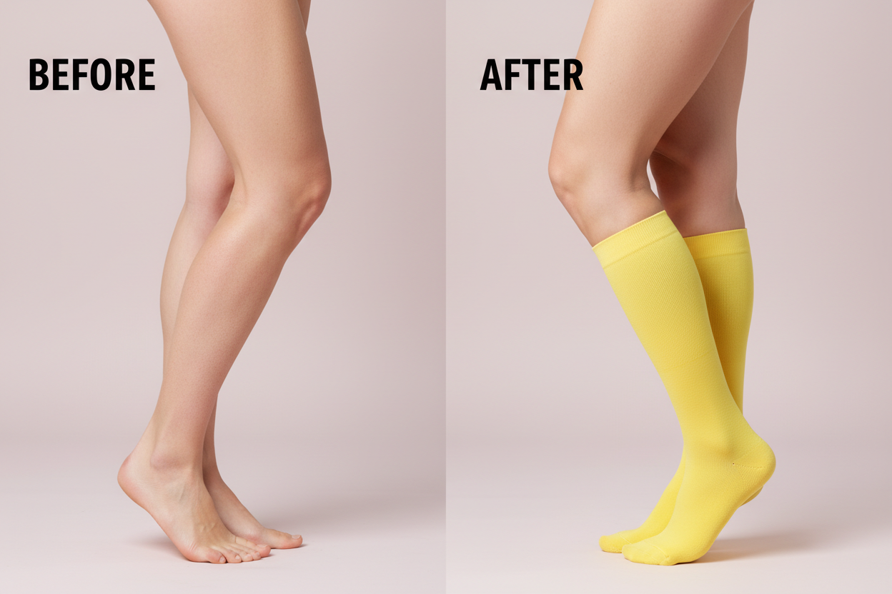 Before After chaussettes jaunes