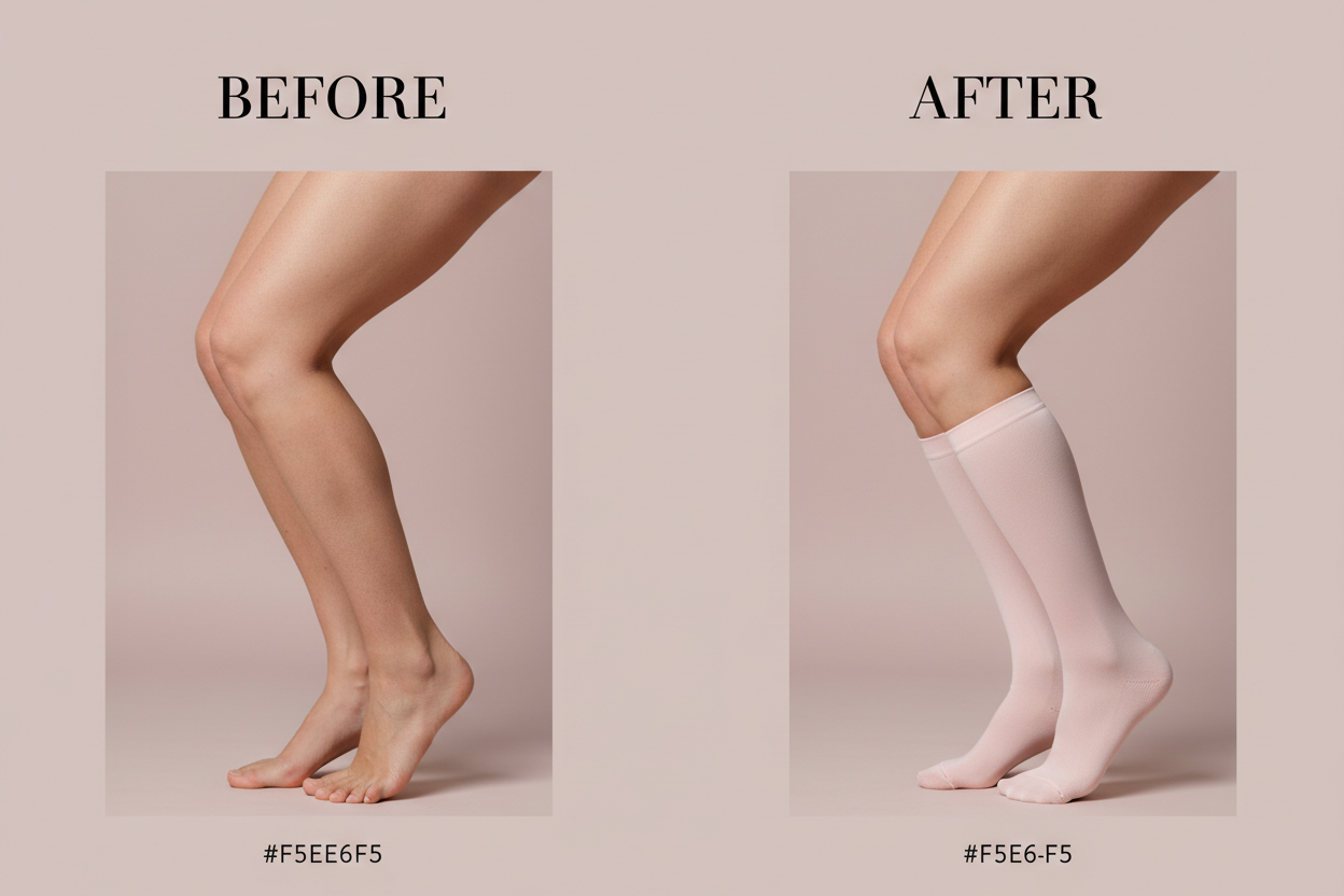 Before After chaussettes rose pâle fermées