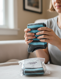 Femme tenant le produit en main