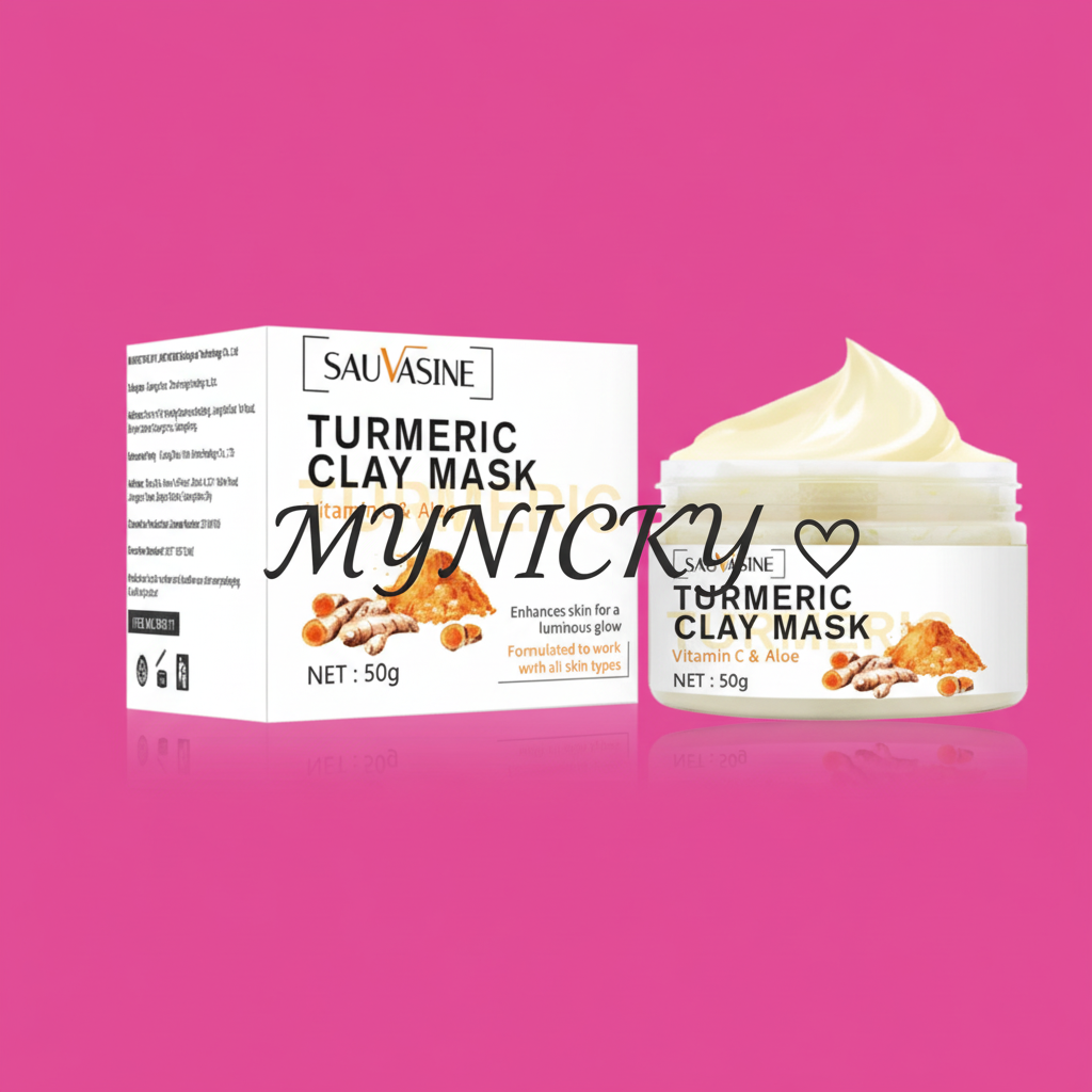 Masque Curcuma Produits - Fond Rose Vif + Filigrane