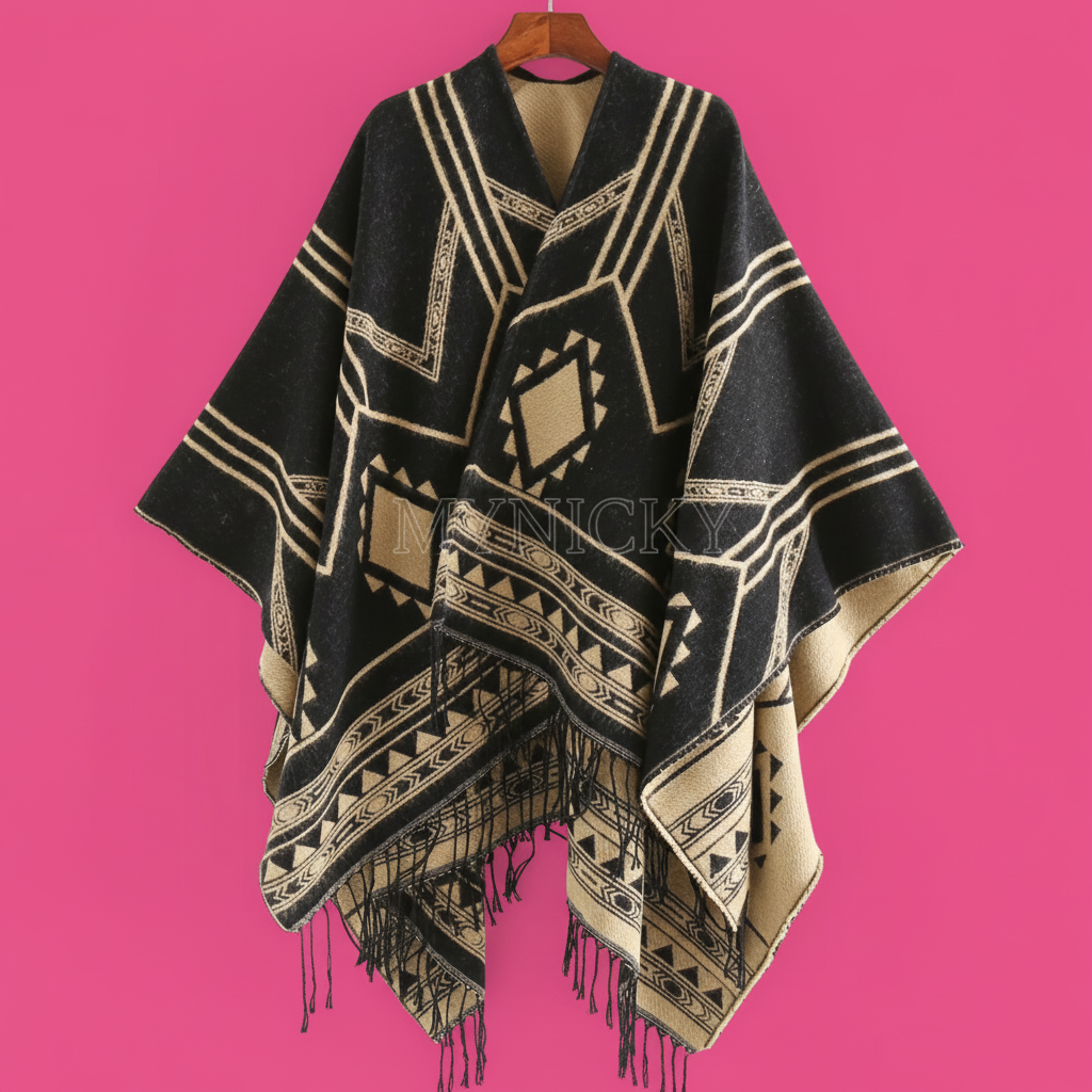 Photo 6 - Poncho noir/tan