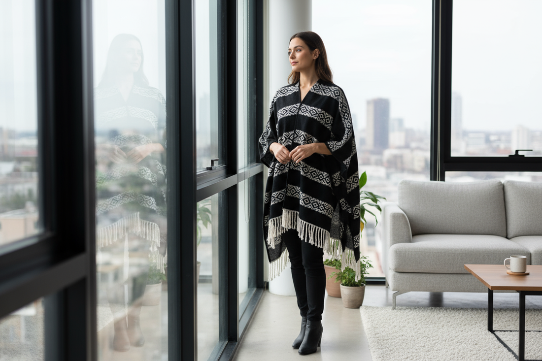 Poncho noir près de la fenêtre