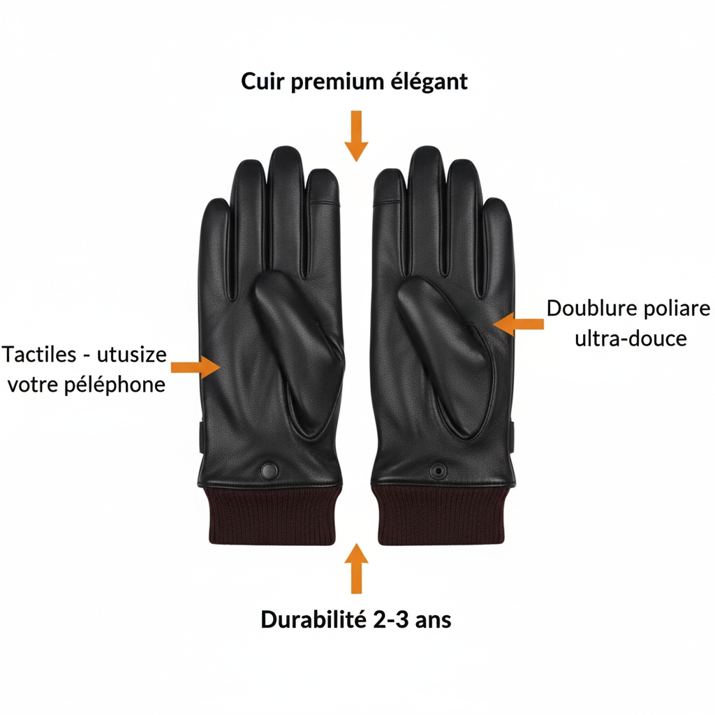 Visuel bénéfices Gants Cuir Tactiles
